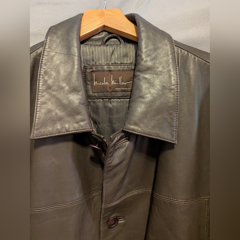 Dark Brown NICOLE MILLER Lambskin LEATHER Men's Jacket XL Chest 50" - Picture 4 of 9